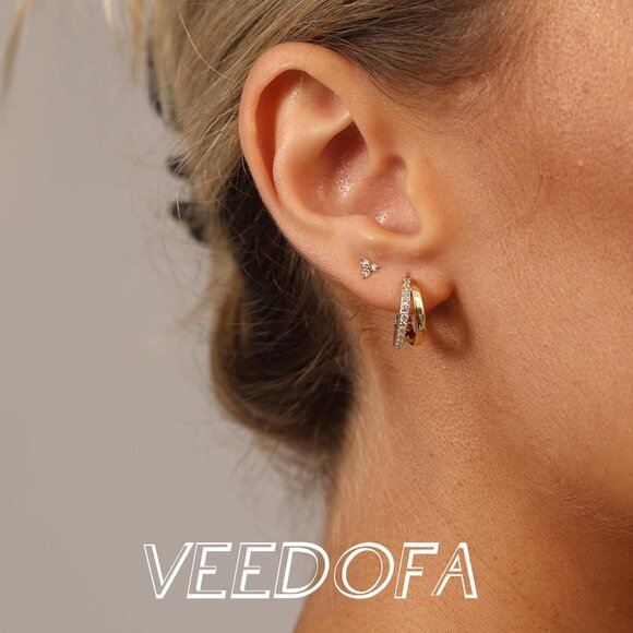 🆕 Women Gold Small Hoop Earrings Trendy Chunky Multiple Piercing Jewelry Gift - Picture 4 of 8